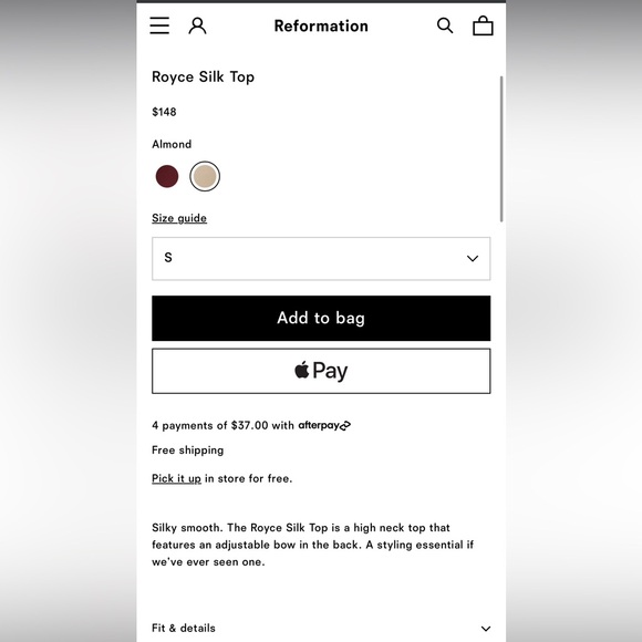 Reformation Royce Silk Top Ivory - Size S - Picture 5 of 8